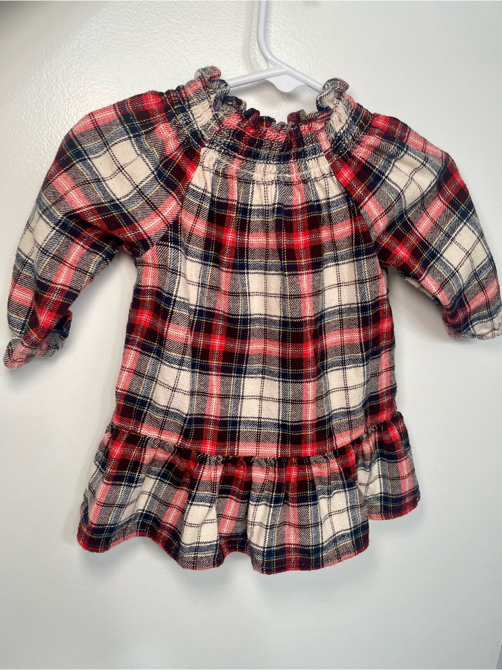 Baby Girls Red Plaid Ruffle Hem Long-Sleeve Top